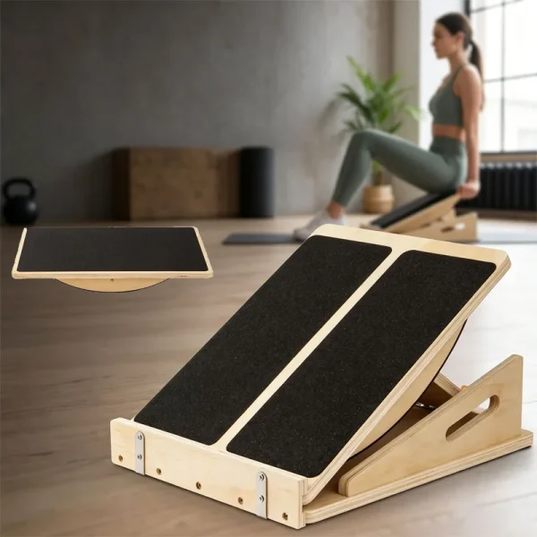 2‑in‑1 Wooden Balance Board & Calf Stretcher, Core Strength Balance Training
