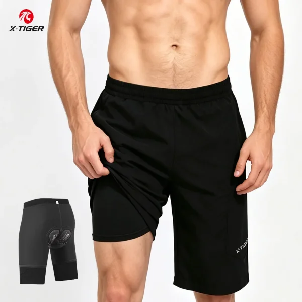 2 in 1 Cycling Shorts Double Layer Loose MTB Padded Shorts Waterproof Wearproof
