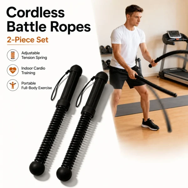 2PCS Cordless Battle Ropes Weighted Fitness Rope Spring Resistance Trainer