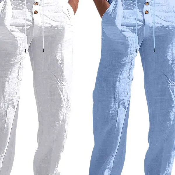 2pcs Men Lightweight Linen Straight-Leg Pants