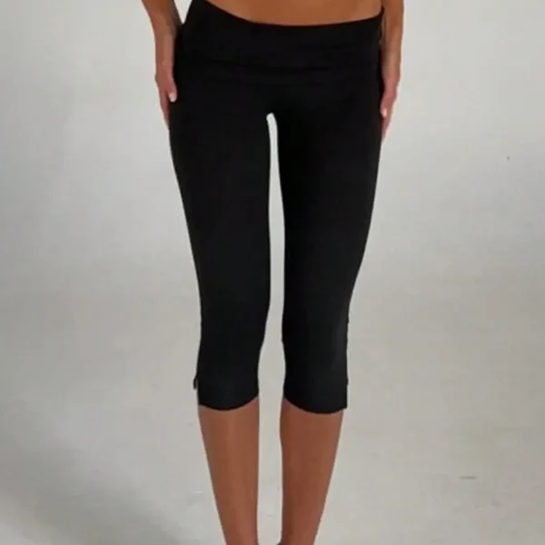 Women's Low Waist White Capri Leggings Fold Over Waistband