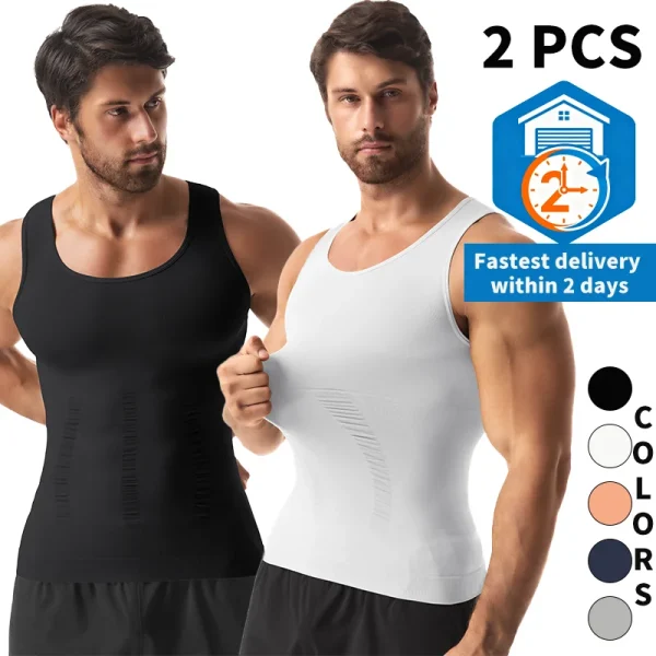 2PCS Men Sleeveless Slimming Back Support Corset Fitness Compression Tank Top