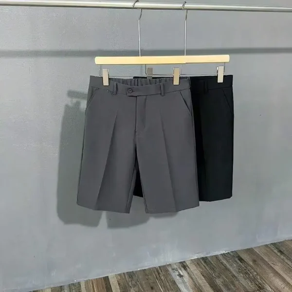 Mens Casual Quarter-Length Shorts With Pleated Ice Silk Loose Straight Leg