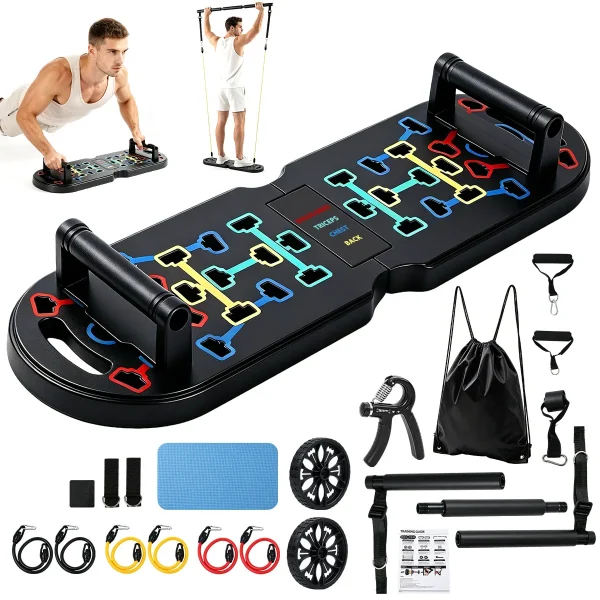 20 in1 Gym Workout Set Push Up Board w/Resistance Bands Pilates Bar Ab Roller Hand Grip