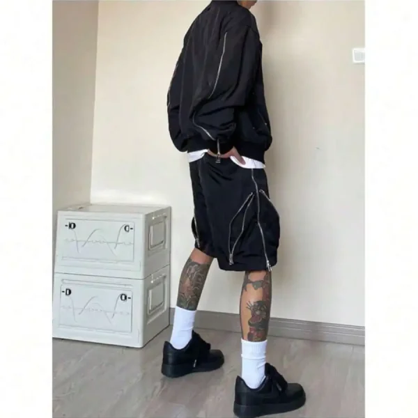 Mens Casual Zipper Shorts Loose Fit Lightweight Five-Point Pants